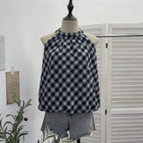 Hanging Neck Lattice Sling Vest Women 2026 Summer New Lattice Loose Sleeveless Shirt Top 9350