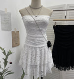 Real Shooting Retro Lace Spell To Receive Waist-Meared Tective Dress Sexy Collared Cake Dress Small Man Short Dress 1272