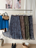 Korean Retro Relaxation Net Yarn Cashew Flower Half-Dress Girl Spring And Summer Retro Lazy Big Swing A-Word Skirt