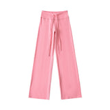 Korean Small Man Standing Thin Hooded Zipper Coat + Loose Feeling Loose Draw Rope Broad Leg Trousers Two Sets Of Women