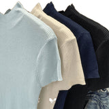 Direct Sale Lyselle Tiansi French Half-High Collar Shoulder Short-Sleeved Knitted Shirt Women 2026 Summer New Single Wear