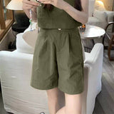 Simple Casual Suit Loose Vest Top Women's 2025 New High-Waist Broad-Legged Shorts Summer Two-Set