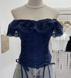 Real Shot Lace Spliced Fish Bone Girded Waist Sling Vest Female Summer With Chest Pad Wearing Rope Strap Bra Blouse 2863