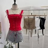 Real Shoot Spice Girls With Slings Vest Fake Two Wearing Rope Straps Tight Short-Sleeved Blouse 8139