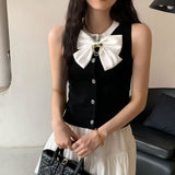 French Small Scented Bow Sleeveless Vest Open Shirt Women's Summer New TemperamentÐÞ Knitted Shirt Wear Clothes