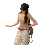 Don't Hit The Pink Round Collar Straight Shoulder T-Shirt For Women's Summer Commute New Slim Slimmed-Sleeved Top