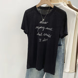 Lyselle Tiansi Fashion Letter Print Loose Round-Neck Short-Sleeved T-Shirt Women's Commuting Summer New Front Shoulder