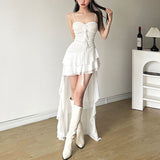 Pure Lusty Black Sling Dress Women's Summer Irregular Thin Short Skirt Niche Waist Lotus Leaf-Side Skirt