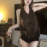 Leopard Hanging Neck Sling Vest Woman Wearing Summer Thai Hottie V Collar Tsets Giant Good-Looking Shirt