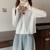 Korean Knitted Cardigan Women's Autumn And Winter New Body-Repair Niche Design With A Short Bottom Long-Sleeved Top Coat