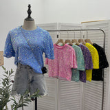 Pink Sequin Short Sleeve T-Shirt 2025 Spring And Summer Korean Version Of Loose Night Club Bling Top 9088