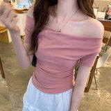 2026 Early Spring Design Collar Slim Thin Elastic Short-Sleeved T-Shirt New Hottie Short Model