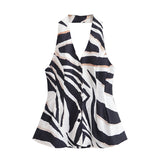2025 New Suit Women's Hanging Neck Top Wide Leg Trousers Design Zebra 87095768