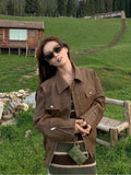 Brown Cool Leather Coat Woman 2025 Spring And Autumn New Small Spring Spring High-End Retro Locomotive Pu Jacket