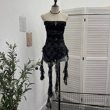 Real-Shooting Gothic Lace Tective Sexy Sleeveless Top Irregular Ribbon Decor Punk Wrap Chest Vest 1189