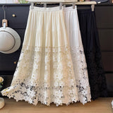 High-End Temperament Hollow Lace Splicing Half Dress Women Summer Pure Desire Wind Tight Waist Thin Swing Skirt