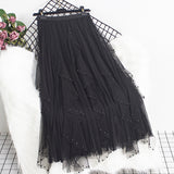 Heavy Industry Nail Bead Petals Net Yarn Dress 2025 Spring New High Waist Display Thin Long Skirt Big Swing A Yarn Skirt