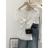 Lyselle Silk Wool Twisting V-Neck Short-Sleeved T-Shirt For Women Wear A New Beautiful Repair Bodysuit In Summer
