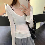 Spice Girls Big V-Neck Pure Wanted Button Striped Thin Autumn New Long-Sleeved Shirt T-Shirt Girl