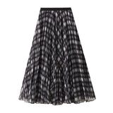 2025 Autumn Curry Lattice Half-Dress Woman Senior Sense A Word High Swing High Waist Thin Crobow Mid-Long Skirt