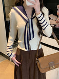 French High-End Butterfly Buckle Navy Collar Collar Threfum Sweater Women's Autumn And Winter 2026 Design Sense Of Small Knitted Cardigan