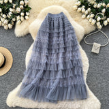 Fairy Heavy Industry Embroidery Mesh Dress 2025 Autumn French High-Waist Thin Ponum Cake Mid-Skirt