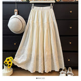 Japan And South Korea Leisure Hollow Flowers Embroidered Half-Dress Girls Spring And Autumn New Age Reduction Of High-Waist Folds Loose Large Umbrella