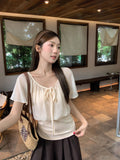Temperament Gentle Wind With Lotus Leaf Side Sleeves Two Shirts Women Summer Small Waist Thin Cloth Cloth Tide