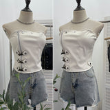 Real Shot PU Leather Wrap Chest Blouse Rock Locomotive Punk With Chest Cushion Heavy Metal Buckle Corset 2782