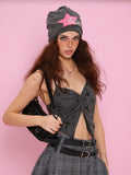 2025 Korean Version Of The Locomotive Time Tamame Gray Pink Strap Hanging Neck Sling Vest Short Babes Retro Umbilly Sleeveless