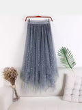 Autumn/Winter 2025 New High Waist Star Liangli Gold Velvet Lining Irregular Net Yarn Mid-Length Skirt