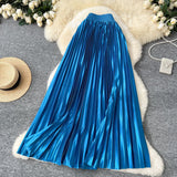 Tightening The Pearl Light Hundred Folded Half-Dressed Dress Woman 2025 Early Spring Glossy Color Color Hanging High Waist Thin Word Long Dress