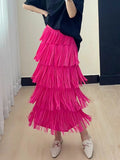 Heavy Industry Five-Layer Stracew Cake Skirt Set Thin Tight Waist Design Straight Half-Body Skirt Long Skirt