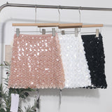 Romantic Style Pink Petal Bling Squint Short Skirt Women Summer New A-Word Bag Hip Skirt 8929