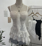 Real Shoot Sweet Spice Girls Irregular Lotus Side With Chest Pad Sling Vest Sexy Lace Sleeveless Top 1139