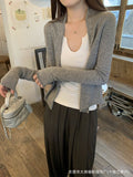 Early Autumn Languid Style Design Thin Soft Knitted Coat Small Cardigan New Simple Niche Roll Side Short Top