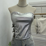 Real Shot PU Leather Wrap Chest Blouse Rock Locomotive Punk With Chest Cushion Heavy Metal Buckle Corset 2782