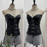 Real Shooting Design Dark-Sensing Sexy Hot Babes Pu Skin Smear Chest Vest Skin Buckle Waist Thin Topsuit 1991