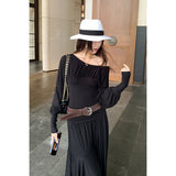 Commuting Folded Splicing V-Neck Long-Sleeved T-Shirt Women's Autumn 2026 New Korean Wear On The Kochi Small Capital