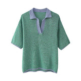2025 New Women's Loose Knitting POLO Shirt Blond High-Waisted Knit Shorts Set 6427041