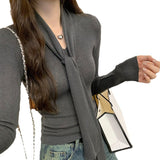 Entering The Autumn Han Ling Wearing A Round Neck With A V-Neck Knitted Shirt Woman 2025 New French Body Repair With The Bottom Top