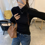 Silk Wool Skin Comfortable White High-Necked Bottom Shirt Women Take Autumn And Winter 2004 New Long-Sleeved T-Shirt