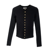 Oceanous Black Metal Buckle Round-Neck Long-Sleeved T-Shirt Women's Spring 2025 New Round-Neck Knitted Shirt Top