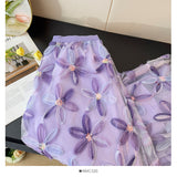 2025 New French Heavy-Bry Light Slative Three-Dimensional Flower Mesh Dress Women High-Waist A Word Loose Umbrella Skirt