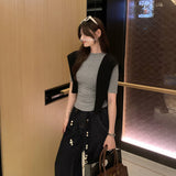 Beautiful And Beautiful Solid Color Sleeve T-Shirt Girl Summer 2025 New High-End Small Body Body On The Shoulder