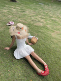 French White Tie Sling Dress Women Summer Waist Repair Skirt Small Sweet Wind A Short Skirt