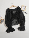 2025 Summer New Little Fairy Knitted Cardigan With Horn Sleeves Translucent Sunscreen Long-Sleeved Woman