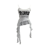Real Shooting Lace Sling Vest Irregular Ribbon Hot Wear Print Short-Sleeved Top 1193