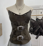 Punk Babes Heavyweight Slimming Bra Wrapping Pu Skin Bra Strap Chest Cushion Sleeveless Top 2783