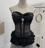 Purely Eager Heavy-Working Transduce Mesh Lace Spliced Ribbon Ribbon Strap Chest Pad Tector Blouse 2721
